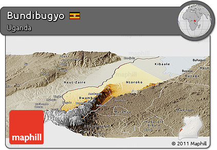 Physical Panoramic Map of Bundibugyo, semi-desaturated