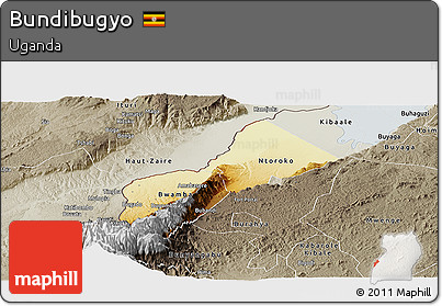 Physical Panoramic Map of Bundibugyo, semi-desaturated