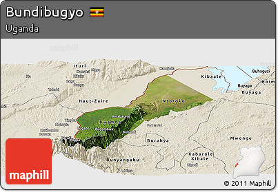 Satellite Panoramic Map of Bundibugyo, shaded relief outside
