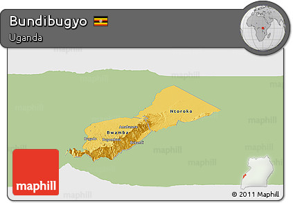 Savanna Style Panoramic Map of Bundibugyo, single color outside