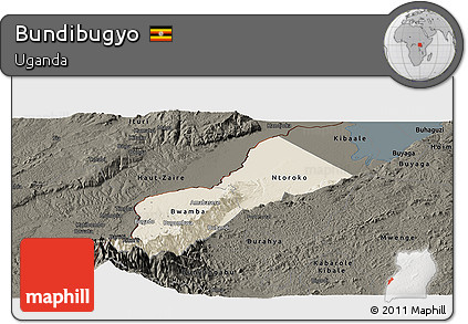 Shaded Relief Panoramic Map of Bundibugyo, darken