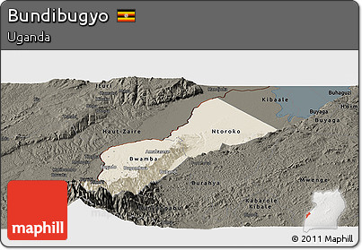 Shaded Relief Panoramic Map of Bundibugyo, darken
