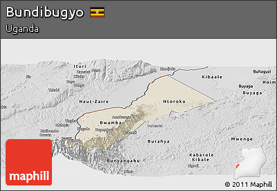 Shaded Relief Panoramic Map of Bundibugyo, desaturated