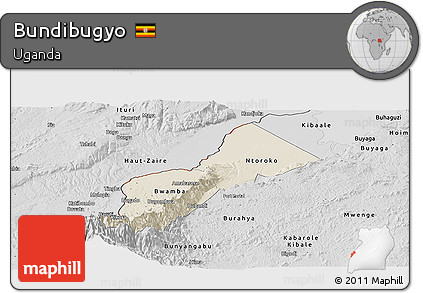 Shaded Relief Panoramic Map of Bundibugyo, desaturated