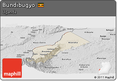 Shaded Relief Panoramic Map of Bundibugyo, desaturated