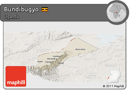 Shaded Relief Panoramic Map of Bundibugyo, lighten