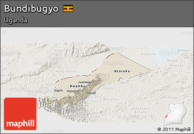 Shaded Relief Panoramic Map of Bundibugyo, lighten