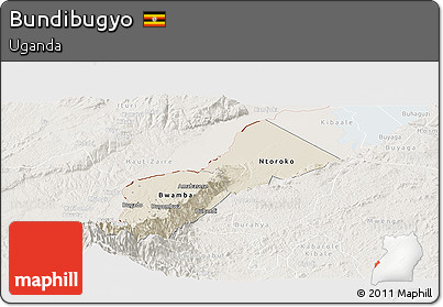 Shaded Relief Panoramic Map of Bundibugyo, lighten