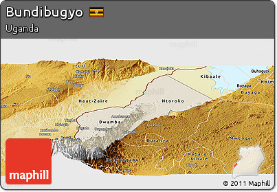 Shaded Relief Panoramic Map of Bundibugyo, physical outside