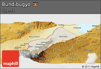 Shaded Relief Panoramic Map of Bundibugyo, physical outside