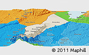 Shaded Relief Panoramic Map of Bundibugyo, political shades outside