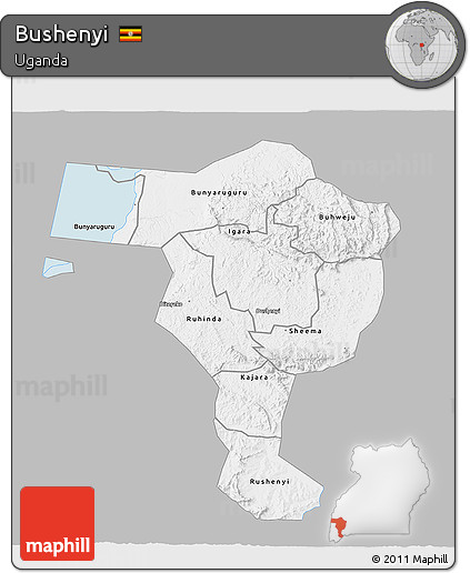 Gray 3D Map of Bushenyi, single color outside