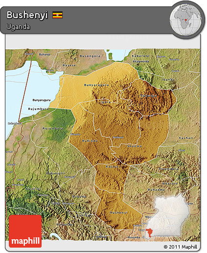Physical 3D Map of Bushenyi, satellite outside