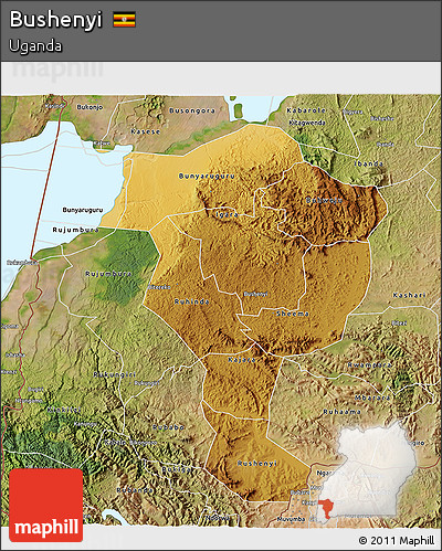 Physical 3D Map of Bushenyi, satellite outside