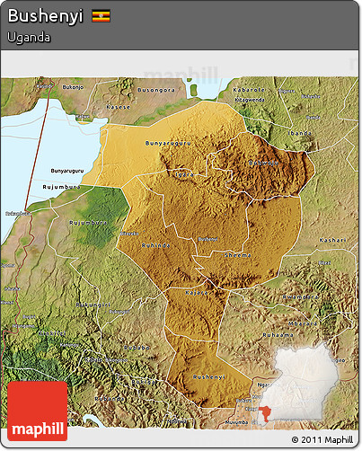 Physical 3D Map of Bushenyi, satellite outside