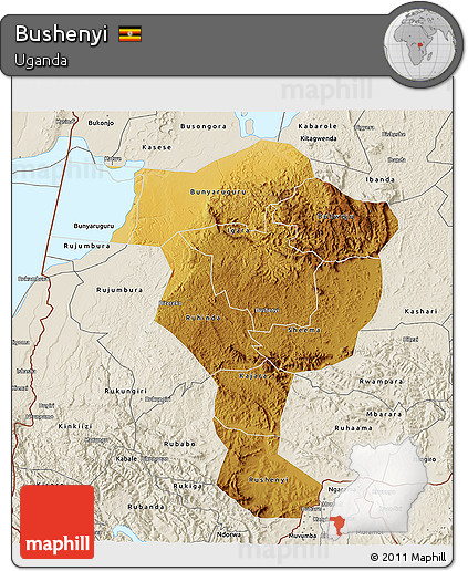Physical 3D Map of Bushenyi, shaded relief outside