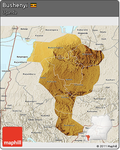 Physical 3D Map of Bushenyi, shaded relief outside