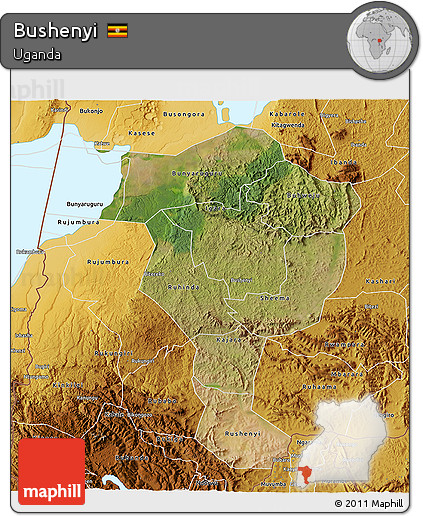 Satellite 3D Map of Bushenyi, physical outside