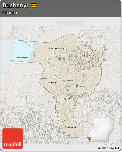 Shaded Relief 3D Map of Bushenyi, lighten