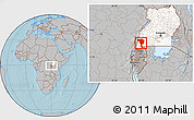 Gray Location Map of Bushenyi, highlighted country, hill shading