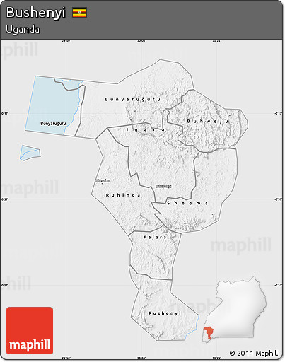 Silver Style Map of Bushenyi, single color outside