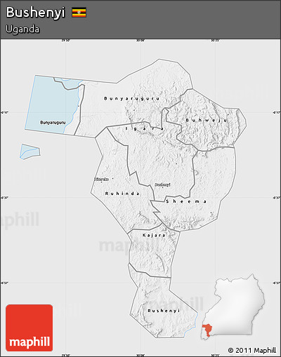 Silver Style Map of Bushenyi, single color outside