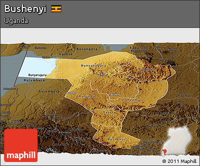 Physical Panoramic Map of Bushenyi, darken