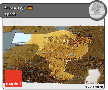 Physical Panoramic Map of Bushenyi, darken