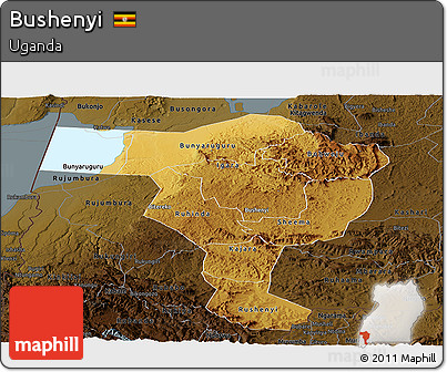 Physical Panoramic Map of Bushenyi, darken