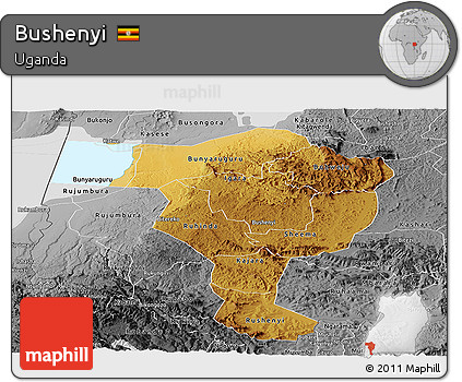 Physical Panoramic Map of Bushenyi, desaturated