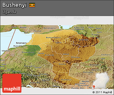 Physical Panoramic Map of Bushenyi, satellite outside