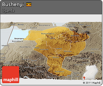 Physical Panoramic Map of Bushenyi, semi-desaturated