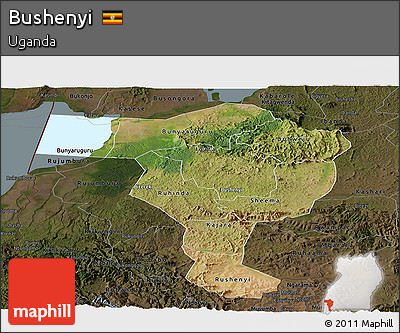 Satellite Panoramic Map of Bushenyi, darken