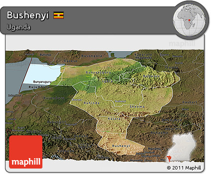 Satellite Panoramic Map of Bushenyi, darken