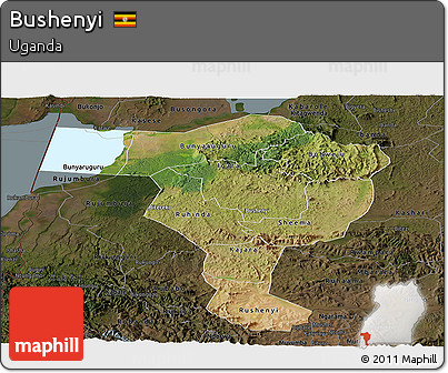 Satellite Panoramic Map of Bushenyi, darken