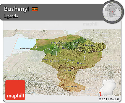 Satellite Panoramic Map of Bushenyi, lighten