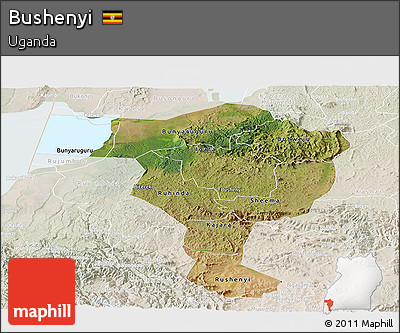 Satellite Panoramic Map of Bushenyi, lighten
