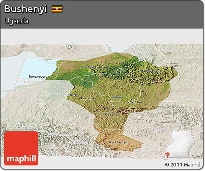 Satellite Panoramic Map of Bushenyi, lighten