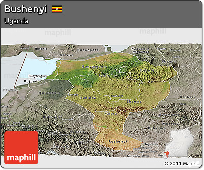 Satellite Panoramic Map of Bushenyi, semi-desaturated