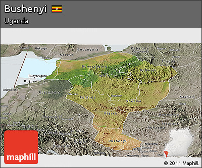 Satellite Panoramic Map of Bushenyi, semi-desaturated