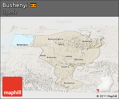 Shaded Relief Panoramic Map of Bushenyi, lighten