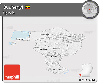 Silver Style Panoramic Map of Bushenyi, single color outside