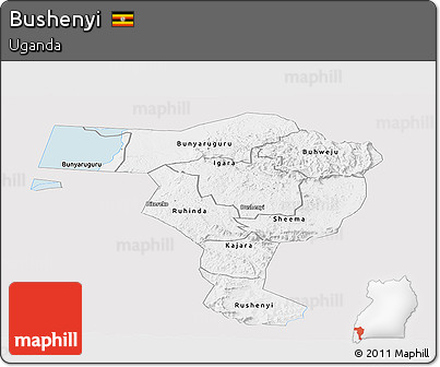 Silver Style Panoramic Map of Bushenyi, single color outside