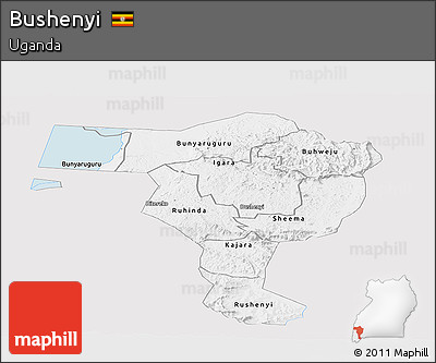 Silver Style Panoramic Map of Bushenyi, single color outside