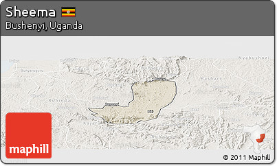 Shaded Relief Panoramic Map of Sheema, lighten