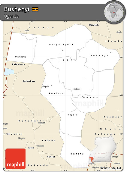 Classic Style Simple Map of Bushenyi