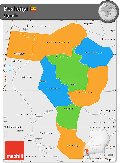 Political Simple Map of Bushenyi, single color outside, borders and labels