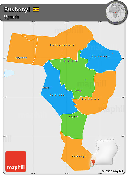 Political Simple Map of Bushenyi, single color outside