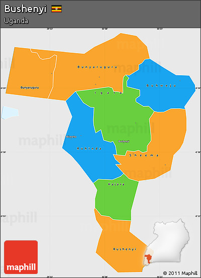 Political Simple Map of Bushenyi, single color outside