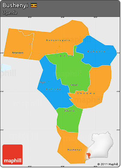 Political Simple Map of Bushenyi, single color outside